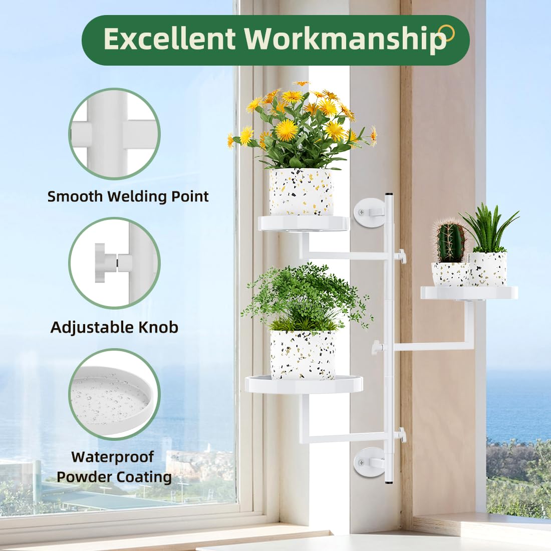 Gaoymsym Rotating Window Plant Shelves Plant Shelf Indoor Metal Plant Stand Rotating Window Shelf for Plants 3 Tier Plant Stand Wall Plant Holder Wall Planters