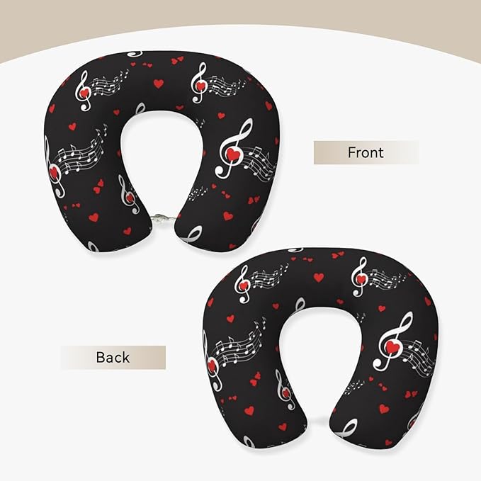 Comfortable Memory Foam Travel Neck Pillow, Funny Chin/Head Cushion Supporting Airplane Car Pillows Music Symbols for Sleeping Outdoors Travel Office