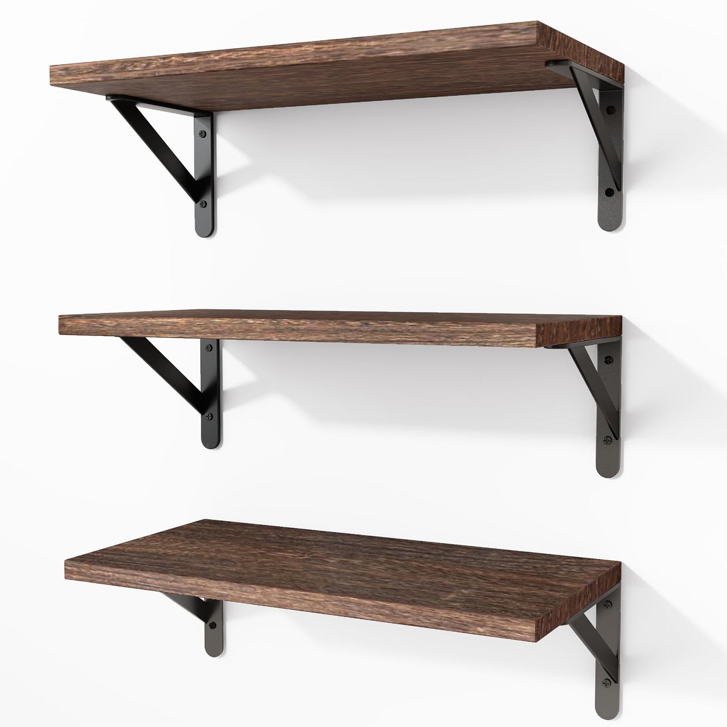 Fixwal Wall Shelves Floating Shelves for Wall Bedroom Bathroom Living Room Kitchen Storage and Decor(Brown, Set of 3, 16.5 Inch)