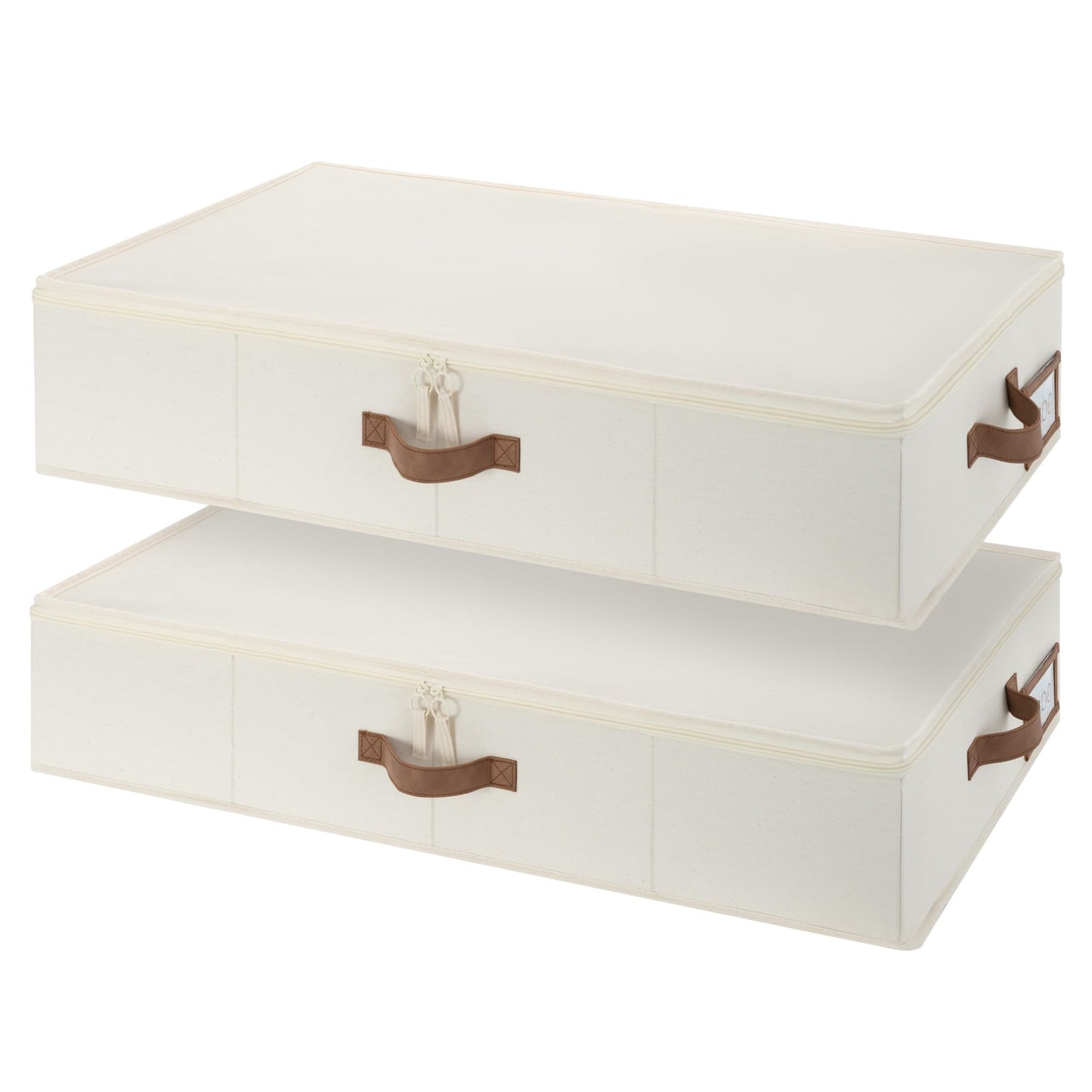 StorageWorks Underbed Storage Containers with Lids, 2-Pack 6" Low Profile Under Bed Organizers for Clothes, Bedding and Sweaters, 53L Large Fabric Storage Bins, Foldable Space Saving, Beige