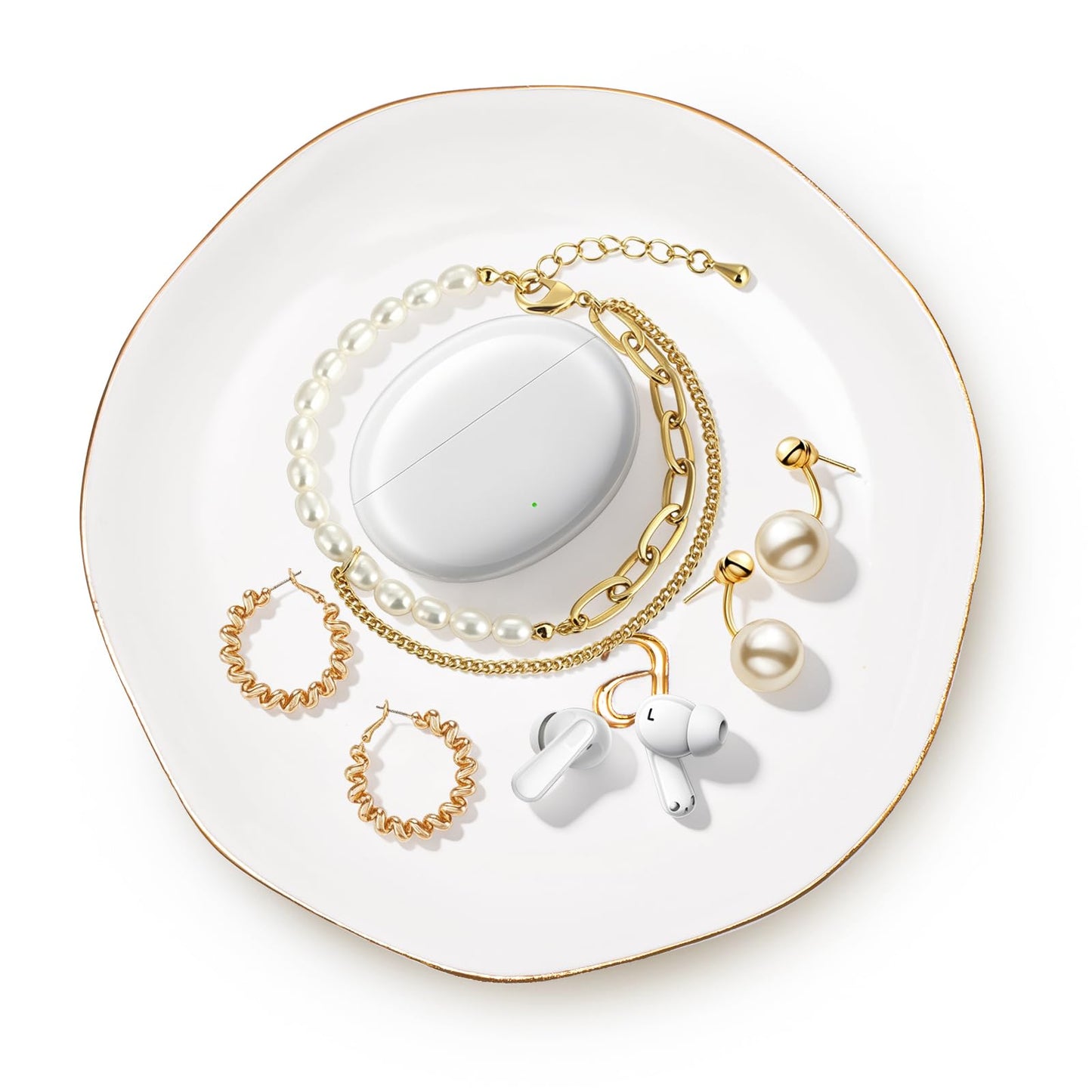 Fyshipin Ceramic Jewelry Tray,Decorative Trinket Dish for Room Decor,Birthday Valentine's Day Mother's Day Graduation Christmas Personalized Gift for Women, 4.75", Gold Rim,Engraved Initial k
