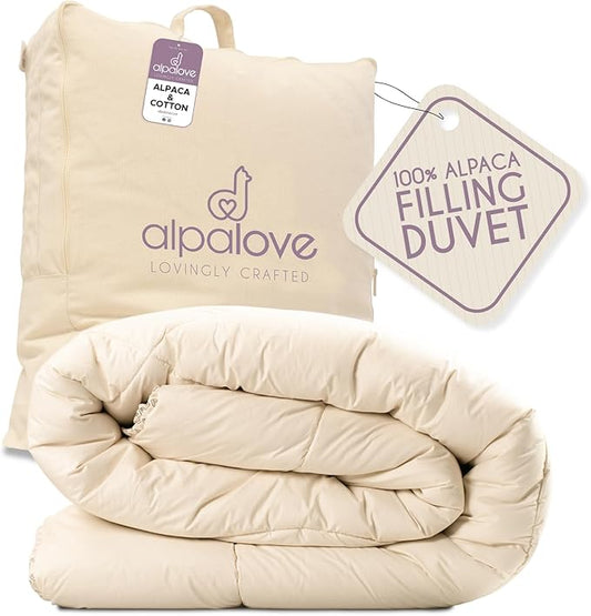 Twin Extra Warm 100% Fine Alpaca Duvet - Premium Cotton Cover, 6,66 lb Filling, Ideal for Winter, Breathable & Temperature-Regulating, 70 x 92 inches