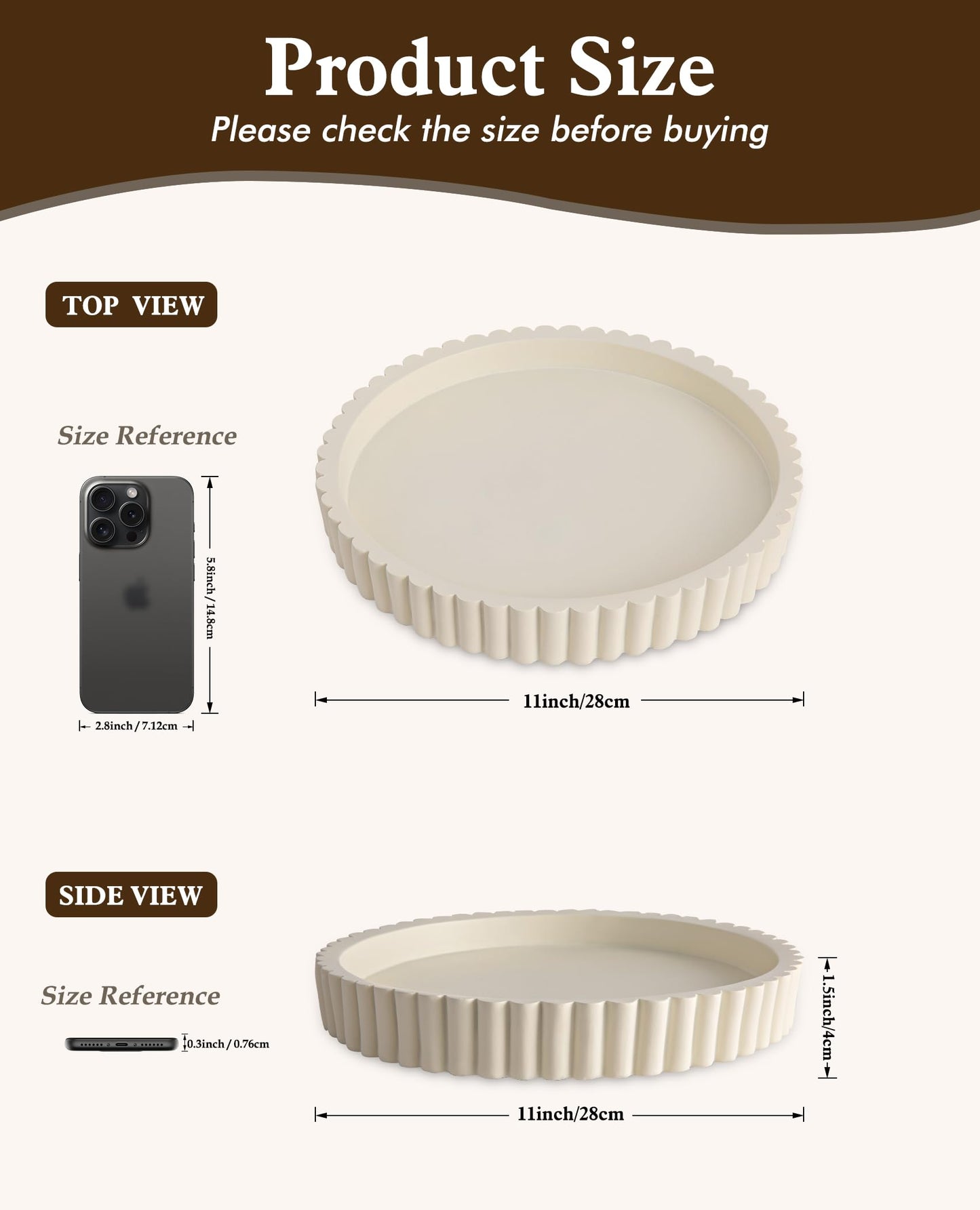 Zielozod Round Decorative Tray for Coffee Table, Modern Round Coffee Table Tray for Home Decor, Table Centerpieces Serving Tray for Living Room,Dining Room, Kitchen Island（Off-White）