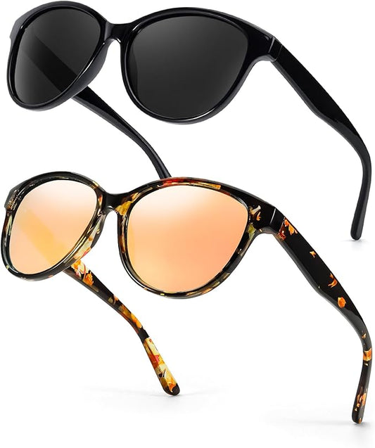 Myiaur Polarized Sunglasses for Women, Trendy Cat Eye Sun Glasses UV400 Protection Classic Retro Shade 2 Pack