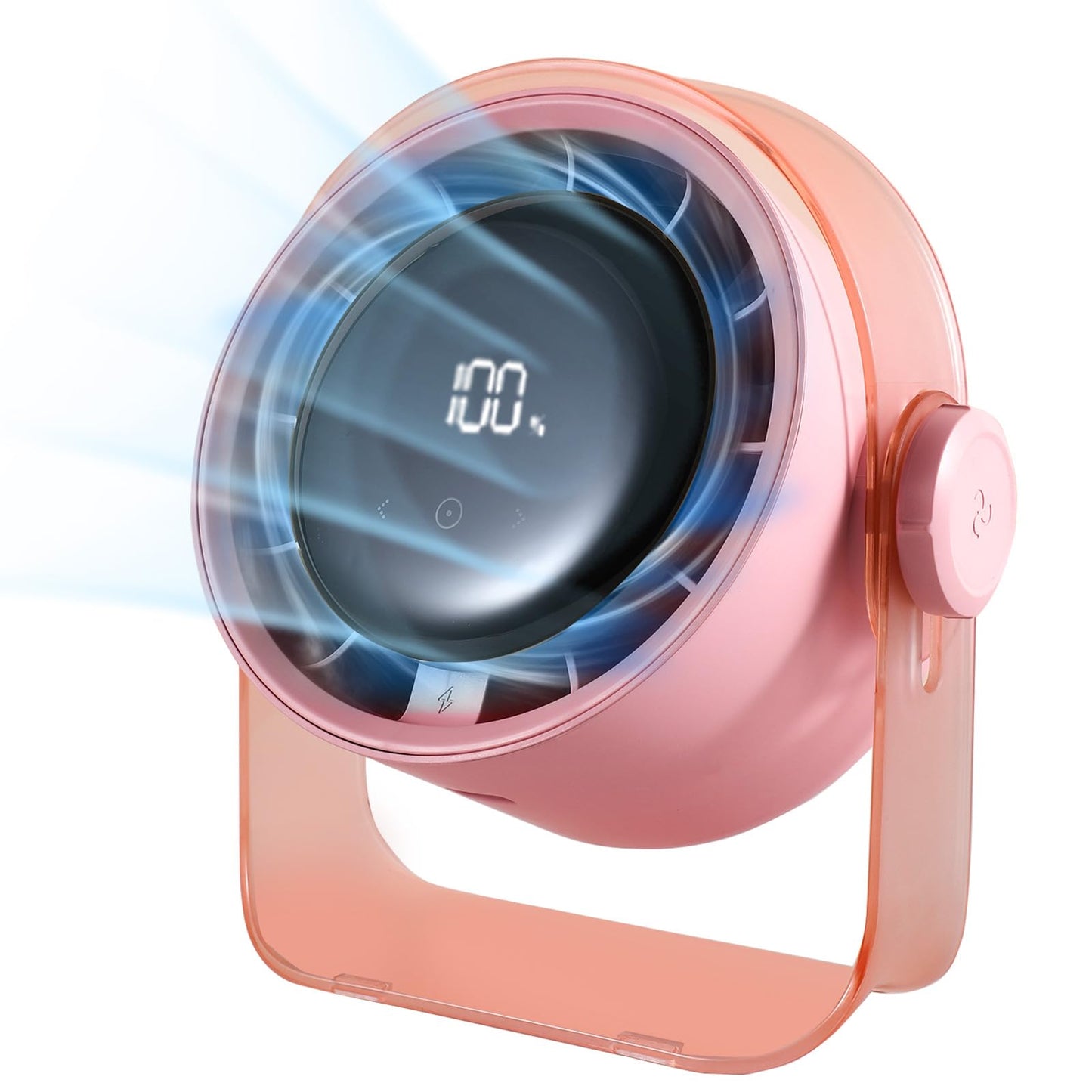 VAVOFO Desk Fan, Small Quiet LED Display Portable USB Fan, 180°Tilt, 100 Speeds, 5 Modes, Rechargeable 3600mAh Battery Operated Table Fans For Office, Bedroom, Outdoor（PINK）