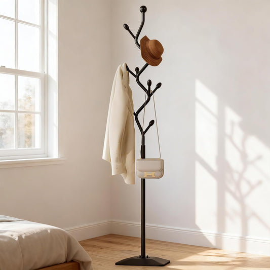 ZHBHYZ Tree-shaped coat rack stand,Metal coat tree with 8 Hooks and sturdy cast iron base,Heavy Duty coat rack freestanding coat hanger stand for Clothes Hats Scarfs Purses (black)