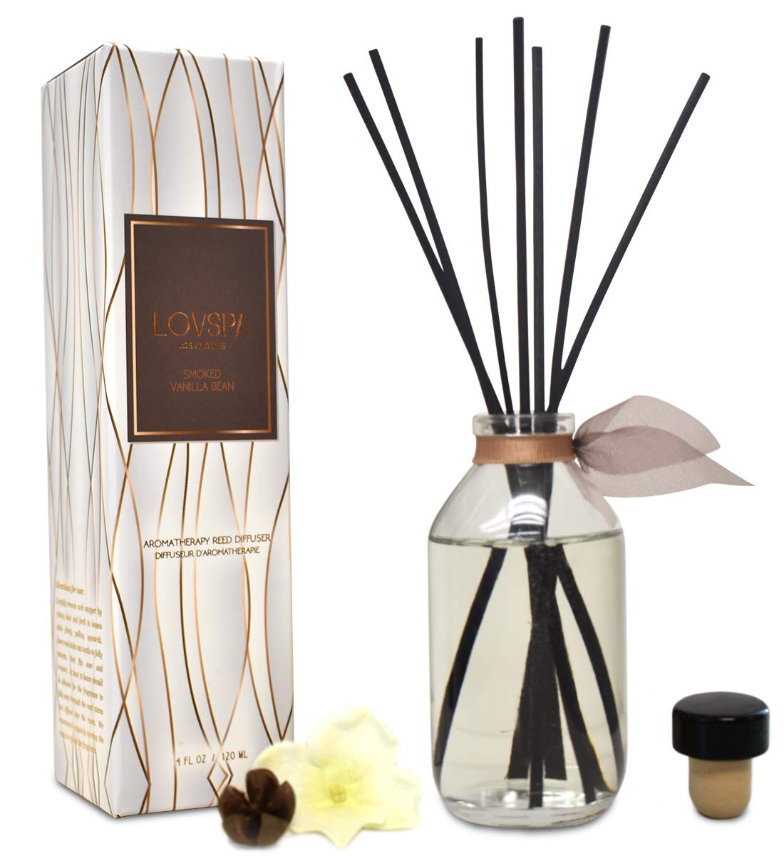 Reed Diffuser Set, Smoked Vanilla 4 fl oz with Reed Sticks, Shelf Decor
