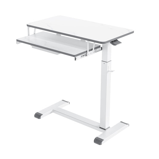 ETHU Overbed Table with Wheels, Medical Table with Drawer, Hospital Bed Table, Workstation Desk, Adjustable Overbed Bedside Rolling Laptop Desk, Marble White