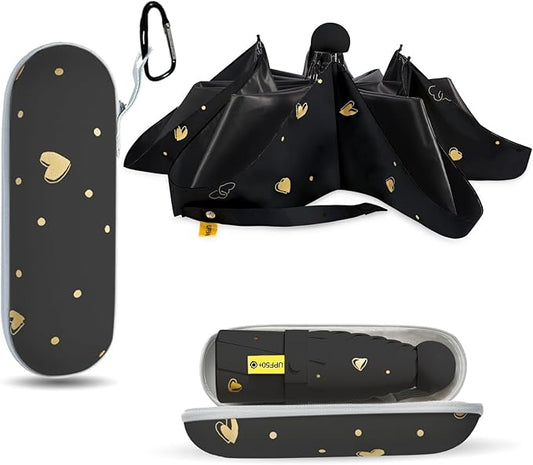 Compact Travel Umbrella - Mini Manual Umbrella for Purse, Windproof & UPF 50+ Sun & Rain Protection, Lightweight Portable Folding with Case for Women, Men，Kids