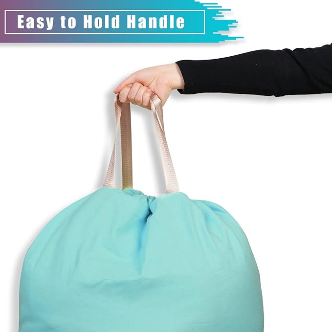 LOLOMLO Extra Large Canvas Laundry Bags with Handles & Drawstring Closure, Heavy Duty Tears Resistant Clothes Storage Travel Bags,25.5"x34",Teal Blue