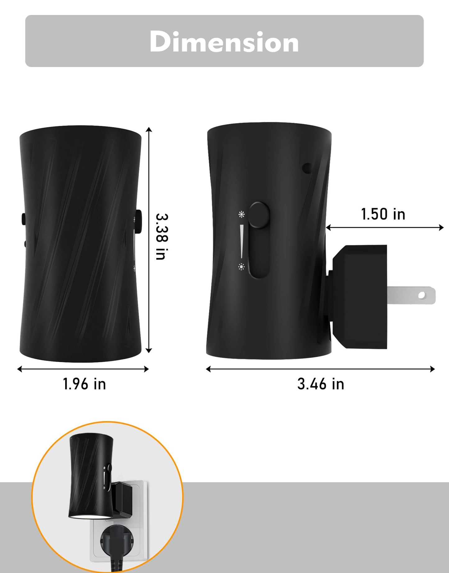 LED Plug in Night Light, Night Lights Plug into Wall with Light Sensor, 3000K/5000K Light Switch, 0-100LM Adjustable Brightness Wall Light, Dimmable Night Light for Hallway Bedroom Stairway, 2 Pack