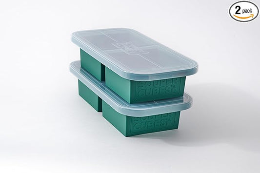 Souper Cubes 2 Cup Silicone Freezer Tray with Lids, Perfect for Storing Lasagna, Leftovers, Sauces, Portioned Meals and More, Silicone Soup Freezer Molds for Meal Prepping - Kale - 2-Pack