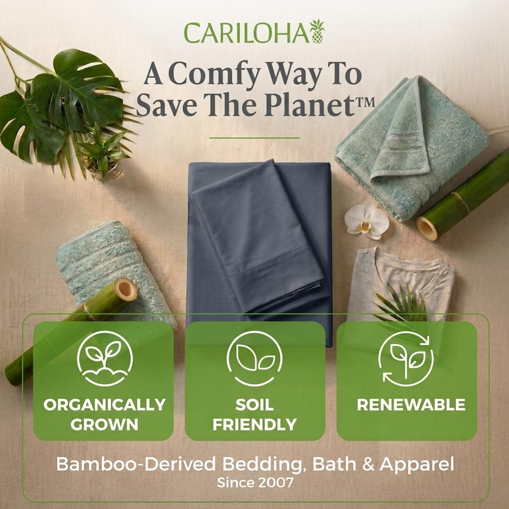 Cariloha Aloha Soft 100% Organic Bamboo Viscose Sheets – 4-Piece King Sheet Set – 16 in Deep Pockets – Buttery Soft, Hypoallergenic, Cooling Sheets – Oeko-TEX Standard 100 – Cape Blue