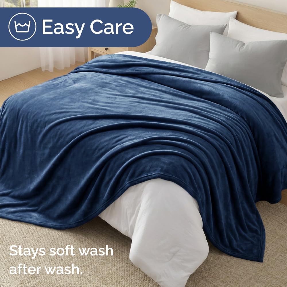 Ultra Soft Fleece Blanket Throw Size - Flannel Fleece Luxury Throw Blanket - Lightweight for Couch Bed Chair - Thick, Warm and Breathable - All Season Cozy Fuzzy, Anti-Static Microplush Bedding, Navy