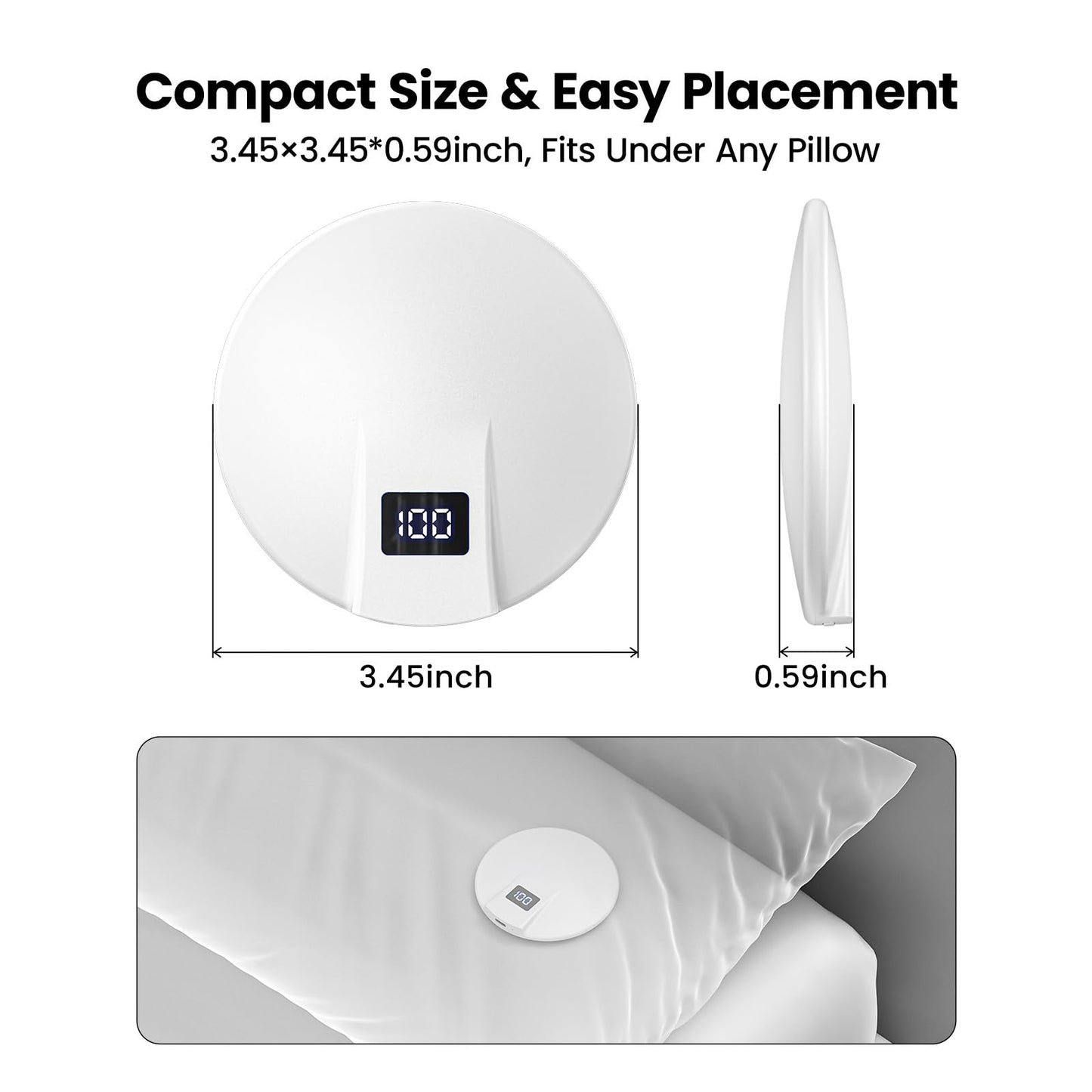 Hoarahloux Bone Conduction Under Pillow Sleep Bluetooth Speaker for Side Sleepers, Bluetooth 6.0 Wireless Speaker with Digital Display Portable Player for Sleep Music White Noise Audiobooks (White)