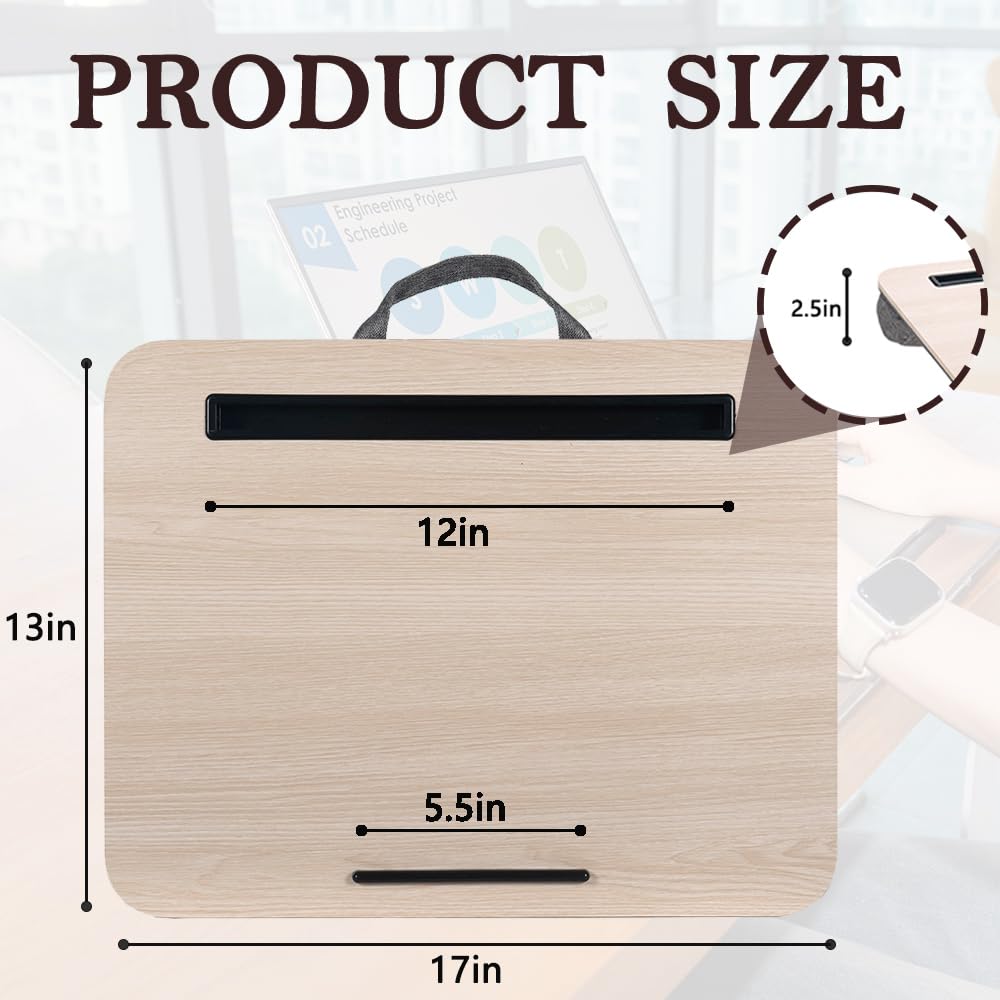 Portable Laptop Desk Fits Up to 16“ Laptops, with Tablet Slot, Built-in Cushion, Great for Home & Office,Lap Desk for Laptop,Lap Desk with Cushion (Light Wood, Medium)