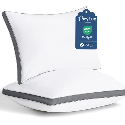 CozyLux Pillows Queen Size Set of 2, Soft Supportive 3D Down Alternative Bed Pillow for Sleeping 2 Pack Dark Grey, Luxury Hotel Quality Gusseted Bedding Pillow for Back, Stomach or Side Sleepers 18x28