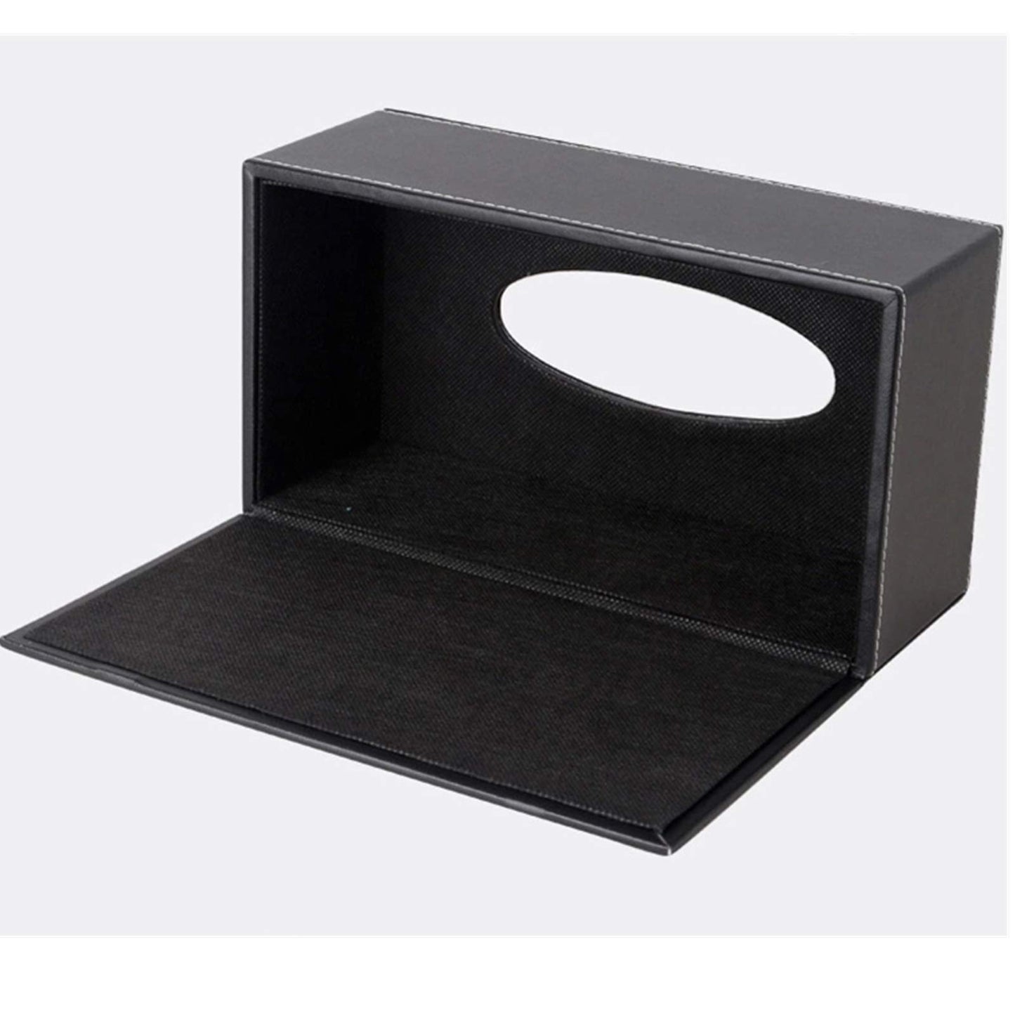 High-end Fashion PU Leather Tissue Box Holder Black with lid, Rectangular Napkin Facial Tissues Holder Dispenser,Home Office Car Tissue Box Cover Decorative Container with Magnetic Bottom (Black)
