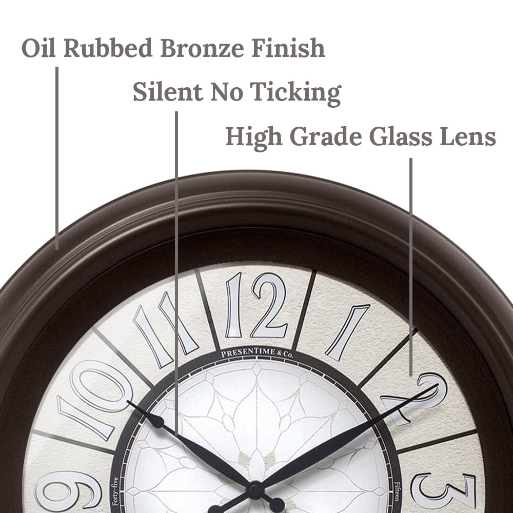 Presentime & Co. 18" Luminous Large Wall Clock, Oil Rubbed Bronze Finish, Night Light, Lighted Clock with Smart Sensor to Turn on/Off Lights. Wall Décor for Living Room, Dining Room, Kitchen.