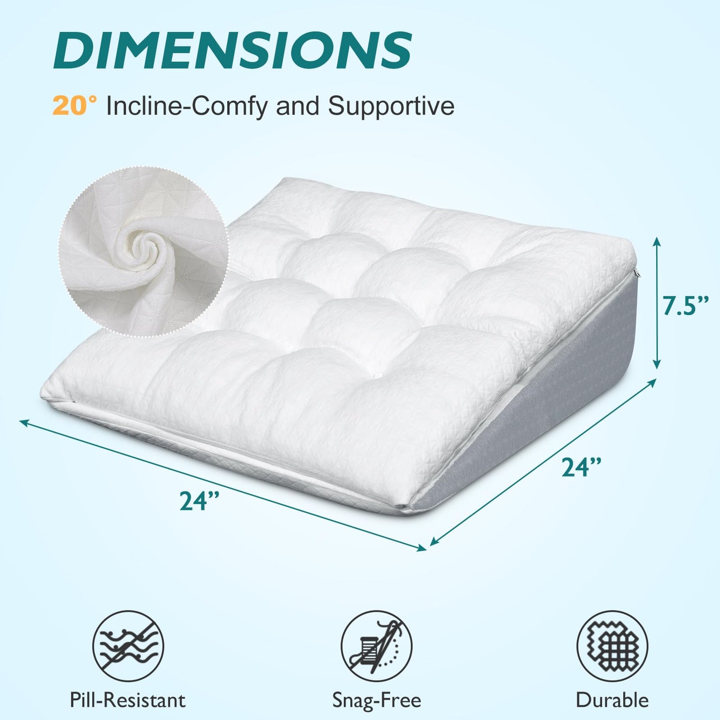 TANYOO Bed Wedge Pillow for Sleep Apnea 7.5Inch Gerd Pillow Patent Dual Layer Triangle Pillow Adjustable Shredded Memory Foam Topper Soft Support Ideal for Acid Reflux, After Surgery, Snoring