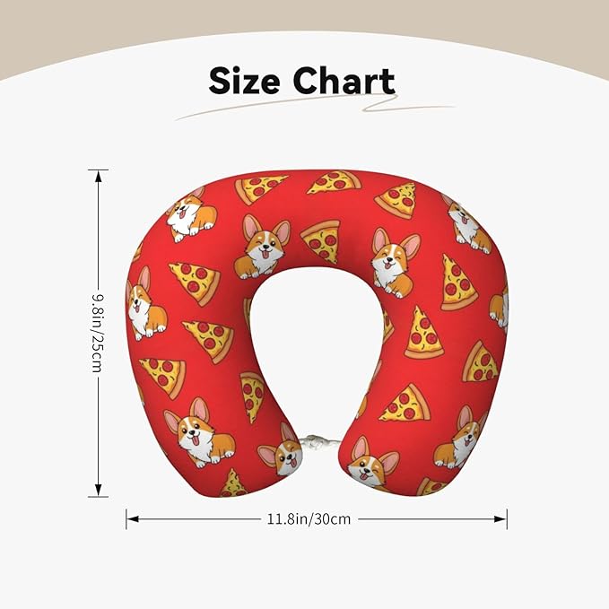 Neck Pillow Memory Foam Travel Pillows Comfortable for Airplane Flight Car Travel Office Nap and Sleeping, Funny Cushion for Head Shoulder Corgi Junk Food Cute Dogs Pizzas