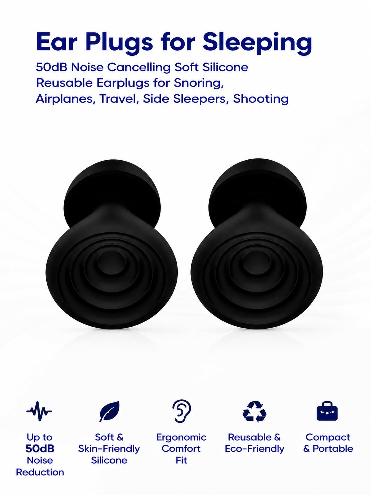 Ear Plugs for Sleeping 50dB Noise Cancelling Soft Silicone Reusable Earplugs for Snoring, Airplanes, Travel, Side Sleepers, Shooting 4 Ear Tips + Case