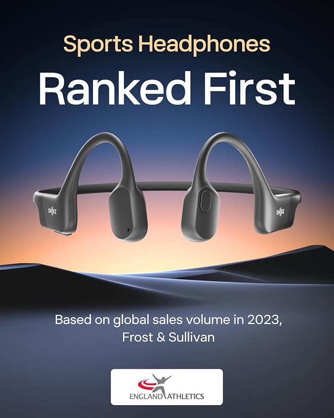 SHOKZ OpenRun with USB-C Charging - Open-Ear Bluetooth Bone Conduction Sport Headphones - Sweat Resistant Wireless Earphones for Workouts and Running - Built-in Mic, with Hair Band - Standard - Black