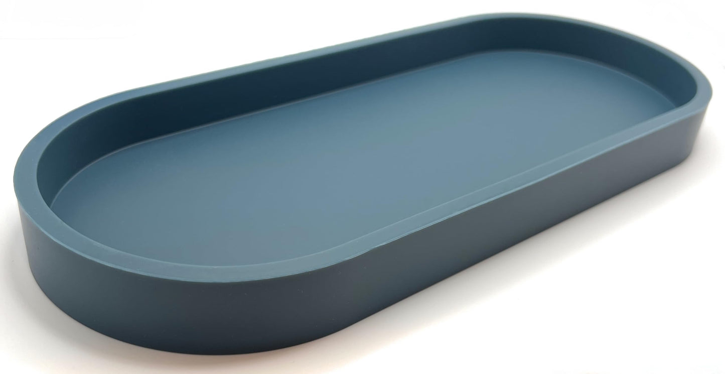 Happitasa Premium 12” x 5” Silicone Vanity Tray | Sink and Surface Organizer with Sturdy Non-Slip Base | Heat Safe, Dishwasher Safe (Smoky Blue)