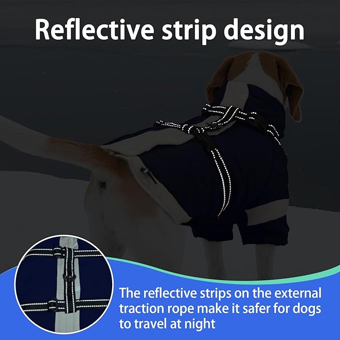 MIGOHI Reflective Dog Winter Coat,Warm Dog Jacket With Harness,Fleece Jacket for Large Dogs,Waterproof Pet Puffer Jacket Snowsuit,Windproof Pet Clothes for Cold Weather,Australian Shepherd,XL,NavyBlue