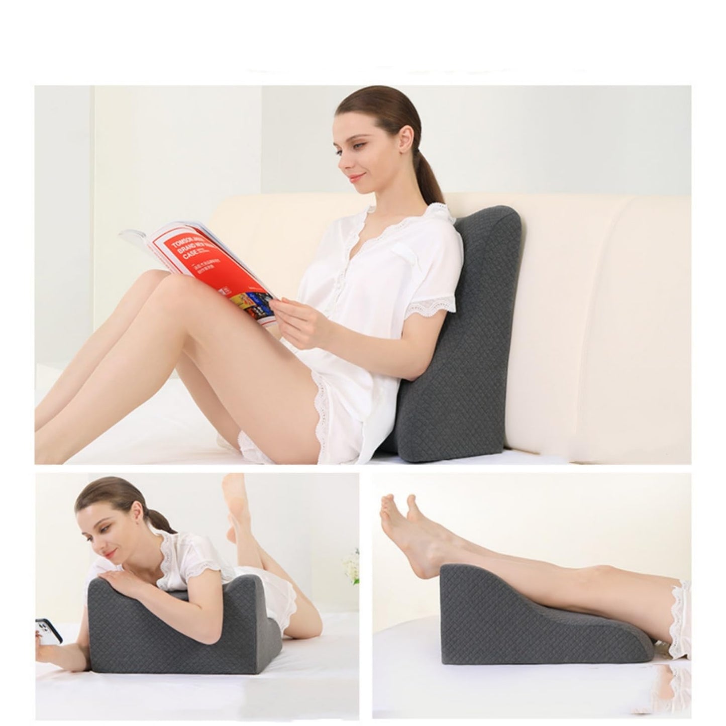 Memory Foam Body Support Pillow for Hip Elevation and Body Support, Butt Support Cushion for Sleeping, Reading and Lumbar Relief with Removable Cover (Double Gray)