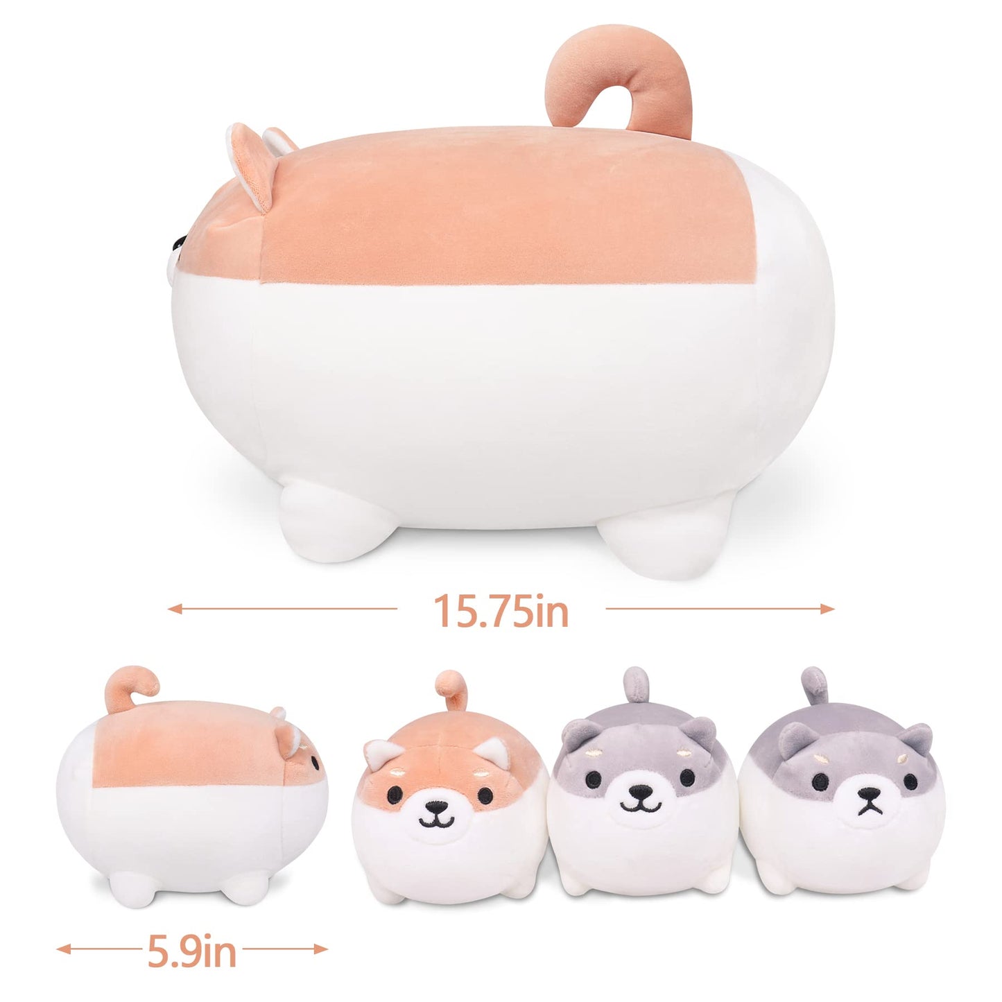 Shiba Inu Plush, 5 PCS Shiba Inu Stuffed Animal Family, 16" Corgi Plushie Cute Soft Plushies Pillow Toy Anime Kawaii Plush Soft Corgi Pillow,Dog Mommy with 4 Puppies Toy Gifts for Boys Girls