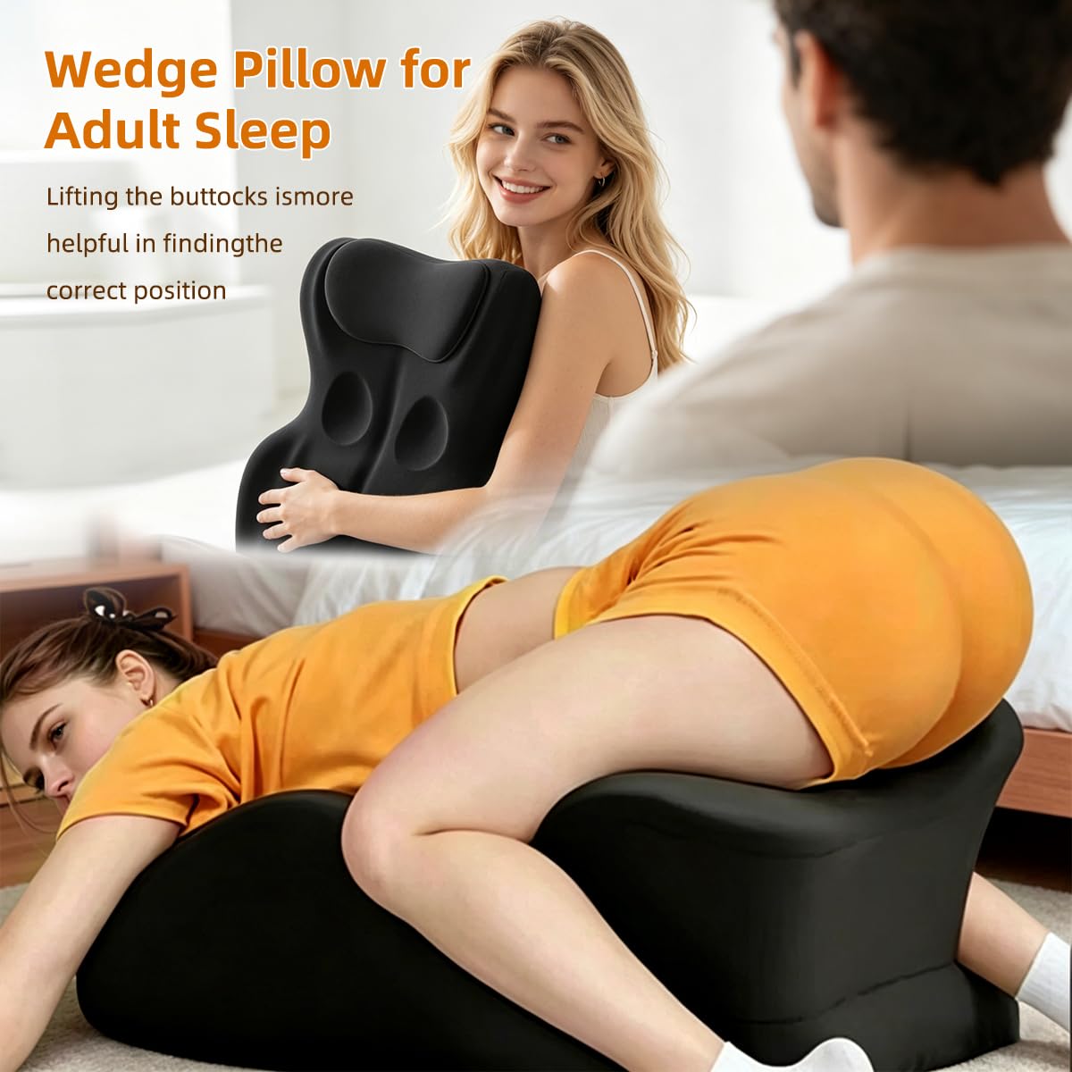 Huuflyty Ergonomic Memory Foam Wedge Pillow, 27° Prone Pillow for Back Neck Waist Leg Support, Multi-Functional Couples Pillow ﻿ (Pink)