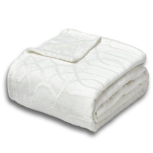 Serenhom Soft Cozy Fleece Queen Size Blanket, 90x90 Inches – Lightweight Plush Blanket for Bed, Fuzzy 3D Jacquard Design - Ivory White