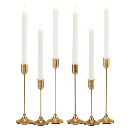 Brass Gold Candlestick Holders Set of 6, Metal Taper Candle Stick Holder