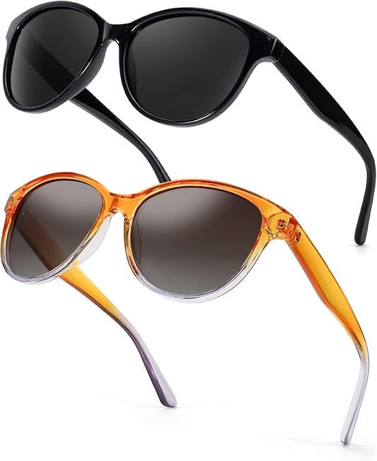 Myiaur Polarized Sunglasses for Women, Trendy Cat Eye Sun Glasses UV400 Protection Classic Retro Shade 2 Pack