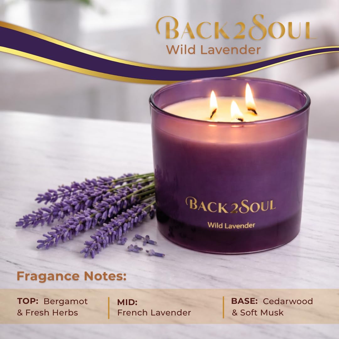 Wild Lavender Scented Candle for Home, Aromatherapy Soy Wax Candle, 3 Wooden Wicks, Long Lasting 50 Hour Burn, Home Fragrance Jar Candle, Gift for Women and Men, 13.4 Oz