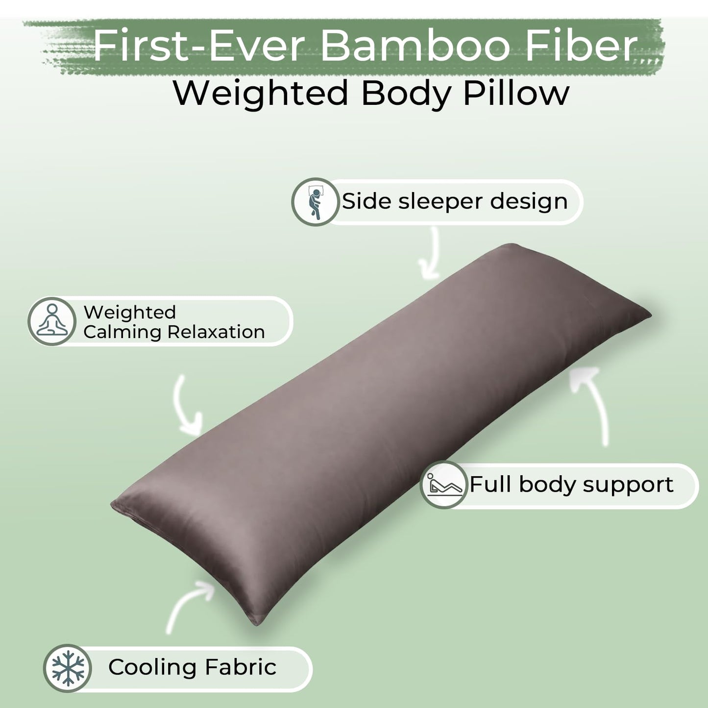ZonLi Cooling Weighted Body Pillow for Deep Sleep and Mood Relaxation (41" x 10") 6.5lbs, Washable Bamboo Cover, Quilted Glass Beads Weighted Pillows for Bedroom, Sofa, Adults, Side and Hot Sleepers