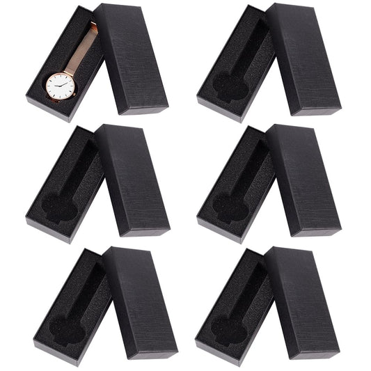 PH PandaHall 6pcs 1-Slot Watch Box, Black Cardboard Watch Storage Box 2.5 x 5.7 Inch Watch Display Holder Watch Travel Case with Sponge for Wristwatches Bracelet Jewelry Packing Organizer