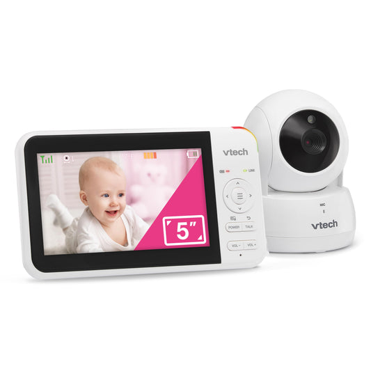 VTech Baby Monitor No WiFi, 5" Screen & Remote Pan-Tilt-Zoom for Newborns – Hack-Proof, 17Hr Battery, 1000ft Range, Auto Night Vision, Temperature Sensor, Two-Way Talk | VM924