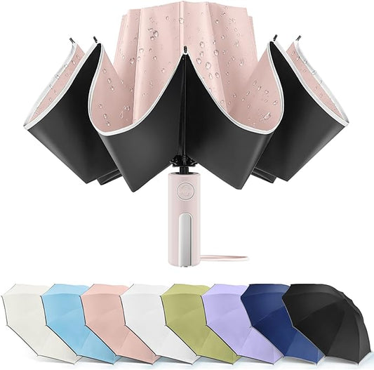 Bodyguard Inverted Umbrella - Large Windproof for Rain & Sun, Compact Reverse With Reflective Stripe, Teflon-Coated for Women Men, Travel Folding With Cover Bag