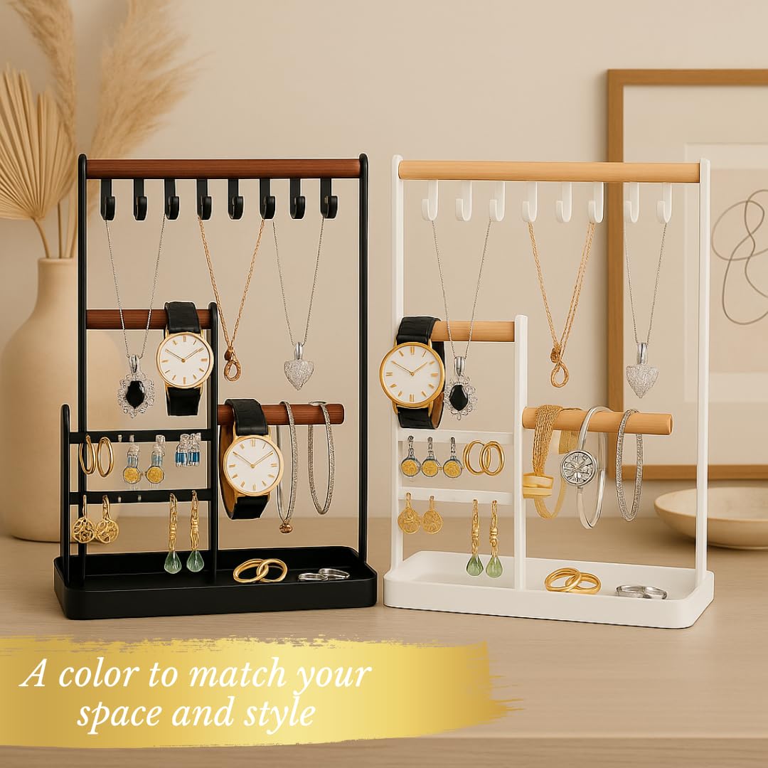 Prestige & Fancy Jewelry Organizer Stand, Jewelry Holder For all Jewelry, Necklace Organizer, Earring Holder organizer, Ring Tray, Jewelry Display Stand Rack, bedroom dresser decor, (White)
