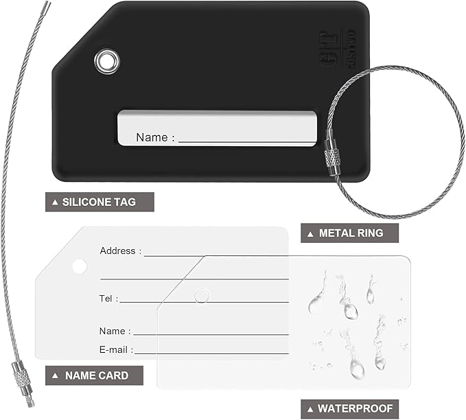 Gostwo 2 Pack Silicone Luggage Tags for Suitcases, 26 Initial Letter Baggage Labels Handbag School Bag Suitcase Instrument Tag with Stainless Steel Loop(Black & White) (Letter L)