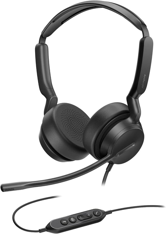 Yealink UH42 USB-C/A Headset with Microphone for PC Computer, Wired Headset Teams Certified, Noise Cancelling Mic, in Line Control, Mute Button, Cable Length 7.05FT, All Day Comfort