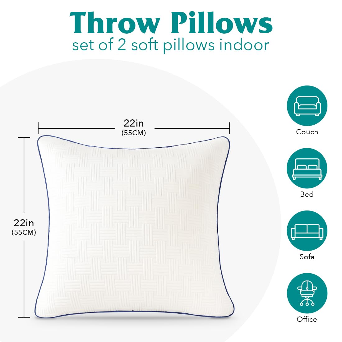 Oubonun 22 x 22 Pillow Inserts Set of 2 - Square Decorative Throw Pillows for Couch Bed Sofa Living Room 100% Polyester Filling Beige 22 Inch Pillows