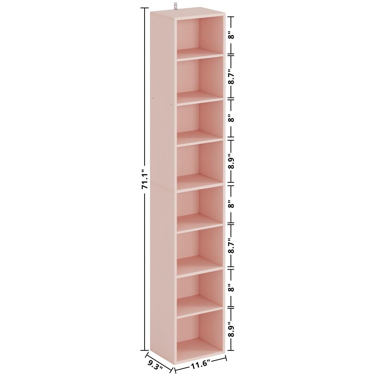IRONCK Tall Narrow Bookshelf 8 Tiers, Compact Corner Bookcase, Floor Standing Display Storage Shelves 71 in Tall, Easy to Match for Living Room, Office, Study, Bedroom