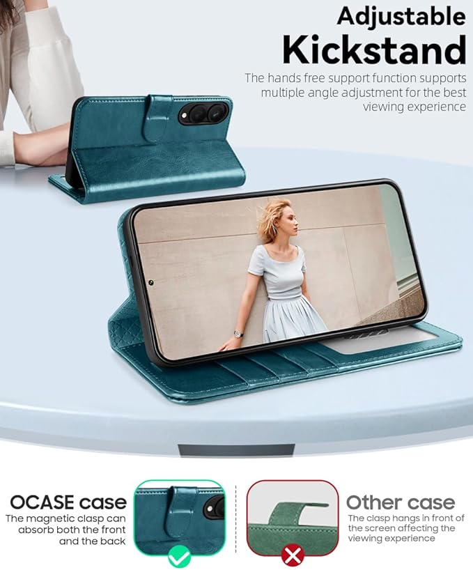 OCASE Compatible with Galaxy S25 Edge Wallet Case, PU Leather Flip Folio Case with Card Holders RFID Blocking Kickstand [Shockproof TPU Inner Shell] Protective Phone Cover 2025, Peacock Blue