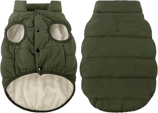 ASENKU Windproof Dog Winter Coat Waterproof Fleece Jacket Cold Weather Pet Apparel for Small Medium Large Dogs (ArmyGreen, S)
