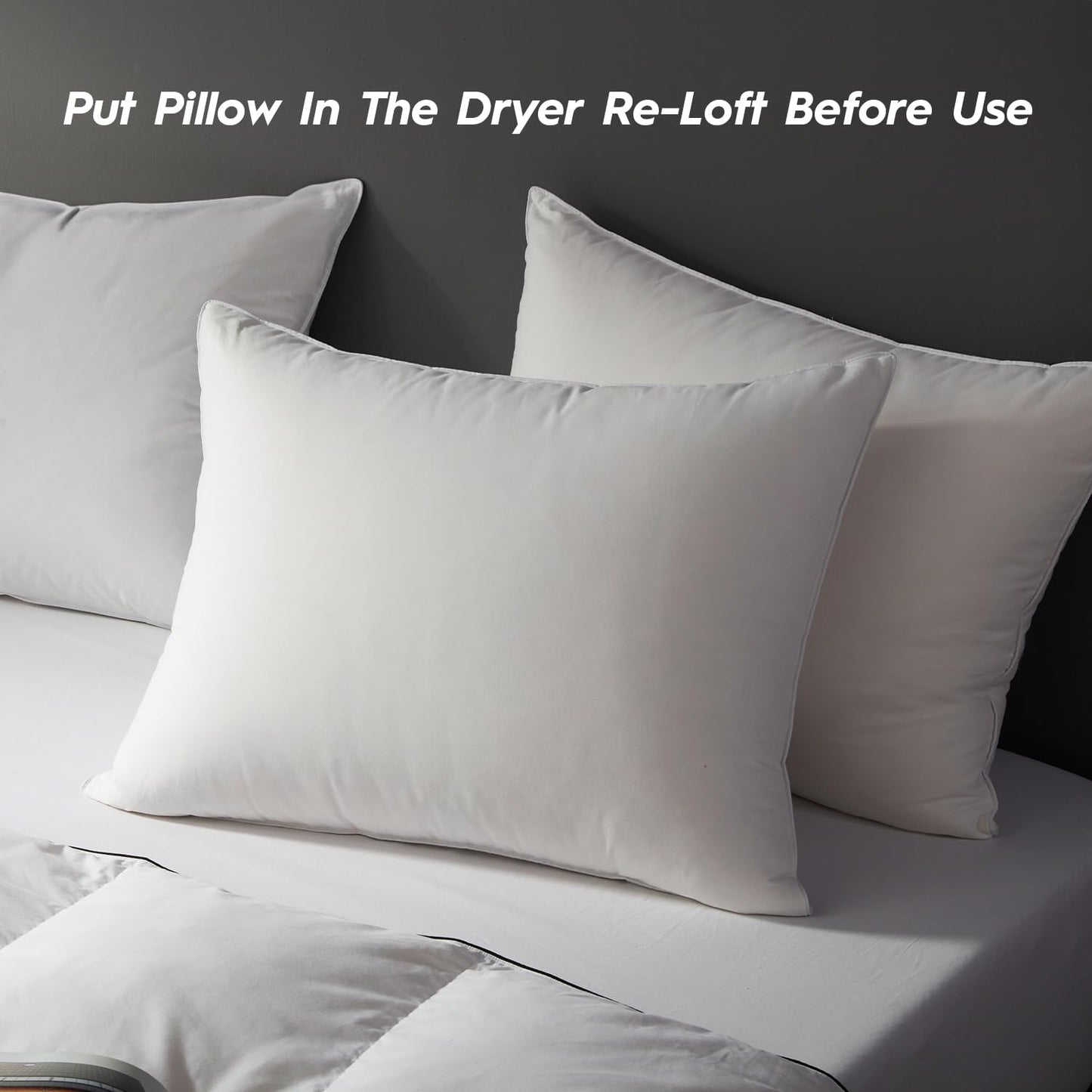 Globon Medium Firm Down Pillow Standard Size Set of 2, Premium Down and Feather Filled Bed Pillow for Sleeping, 100% Cotton Shell 430 TC 600 Fill Power, Hotel Collection Down Feather Pillow 20" x 26"