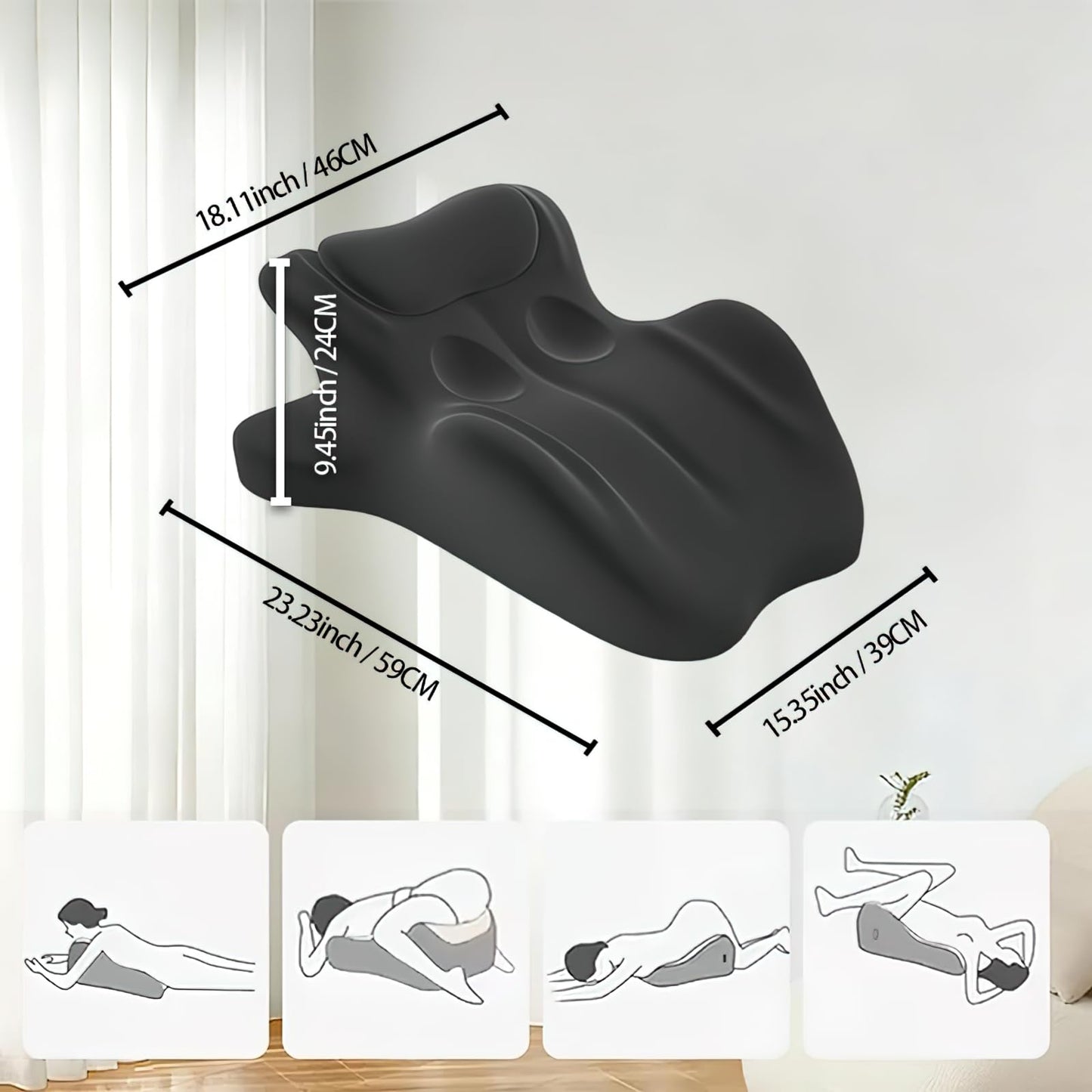 YeeSimCrane Multi Functional Pillow, Ergonomic Body Support Pillow, Using Breathable Memory Foam, Fully Supports All Postures (Black)