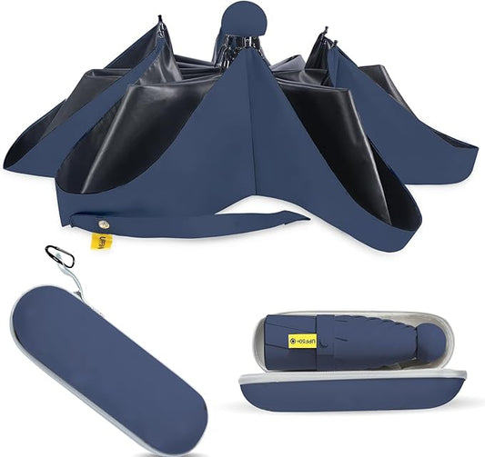 Compact Travel Umbrella - Mini Manual Umbrella for Purse, Windproof & UPF 50+ Sun & Rain Protection, Lightweight Portable Folding with Case for Women, Men，Kids